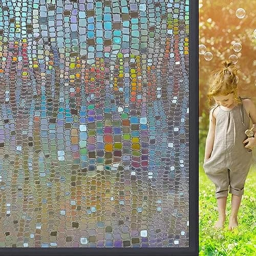 Beautysaid Window Privacy Film Stained Glass 3D Rainbow (Brown, 23.6x394in) | UV & Privacy Protection with Easy Reapplication thumbnail 1