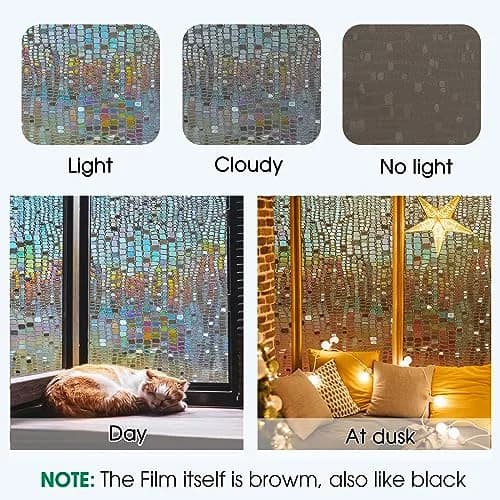 Beautysaid Window Privacy Film Stained Glass 3D Rainbow (Brown, 23.6x394in) | UV & Privacy Protection with Easy Reapplication thumbnail 6