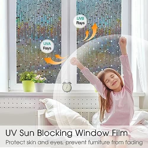 Beautysaid Window Privacy Film Stained Glass 3D Rainbow (Brown, 23.6x394in) | UV & Privacy Protection with Easy Reapplication thumbnail 3