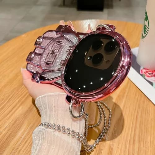 QoKcoahn Astronaut Hidden Stand Phone Case for iPhone 15 Plus | Luxury Glitter Bling with Mirror Chain thumbnail 2