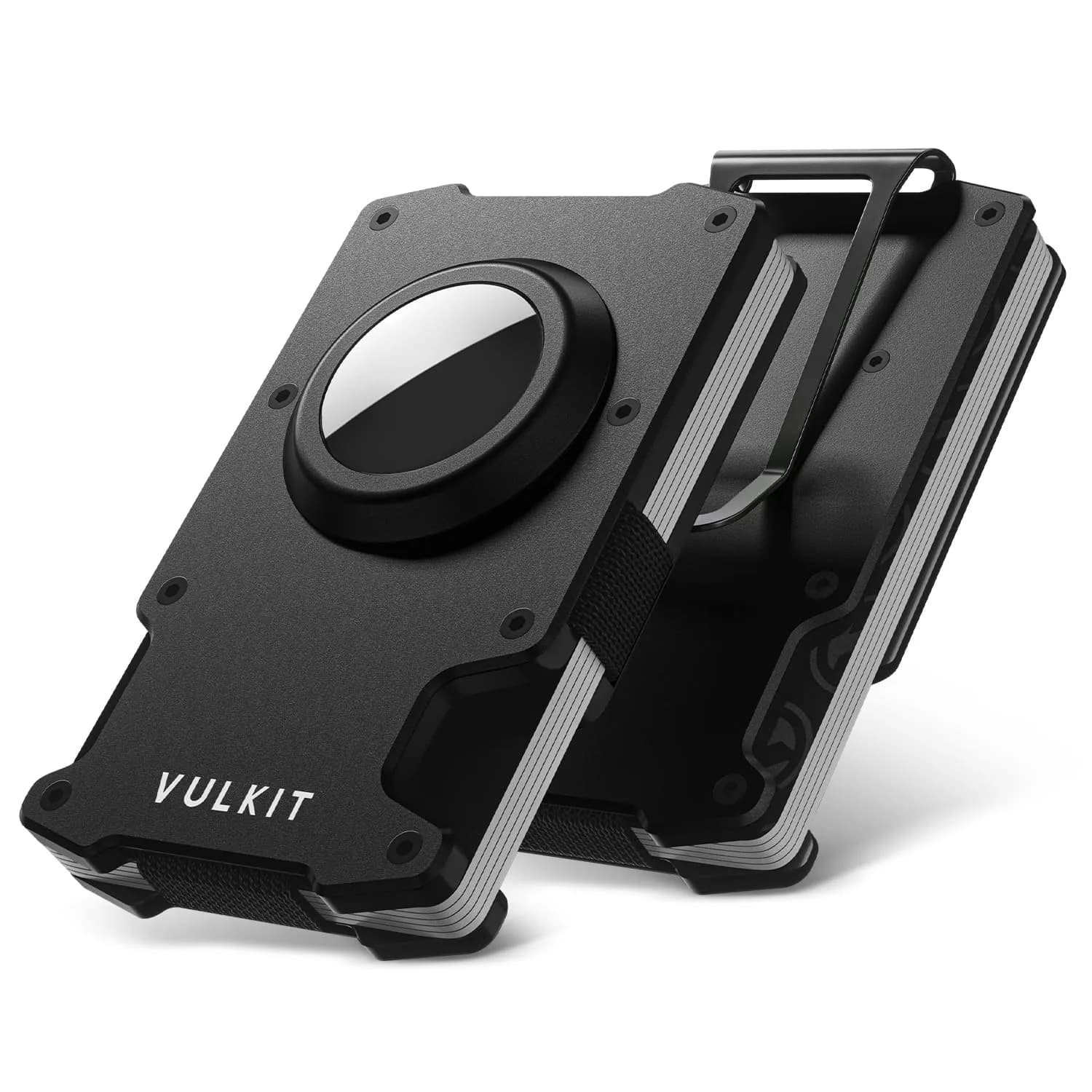 VULKIT Minimalist Slim Wallet for Men with Money Clip RFID Blocking & AirTag Holder, Matte Black | Compact & Durable