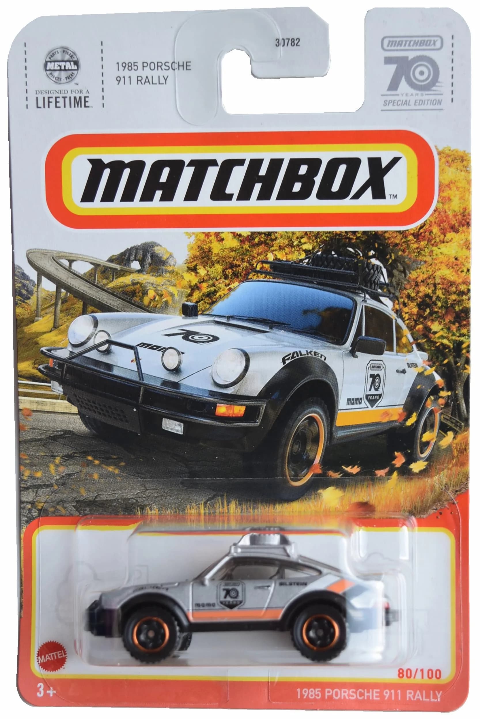 Matchbox 1985 Porsche 911 Rally Car Silver 1:64 Scale Metal 2.5 Inches | ASTM-Tested Toy Car - main product image