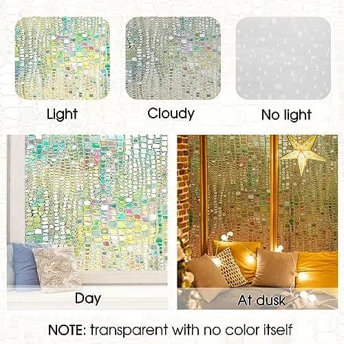 Beautysaid Window Privacy Film Stained Glass 3D Rainbow (Pure, 23.6x394in) | UV & Privacy Protection with Easy Reapplication thumbnail 8