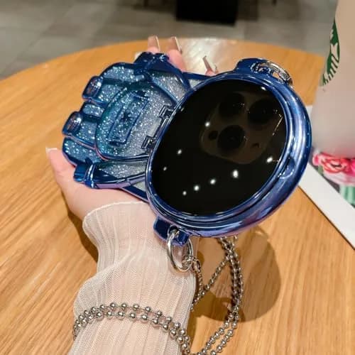 QoKcoahn Astronaut Hidden Stand Phone Case for iPhone 15 Pro Max | Luxury Glitter Bling with Mirror Chain thumbnail 2
