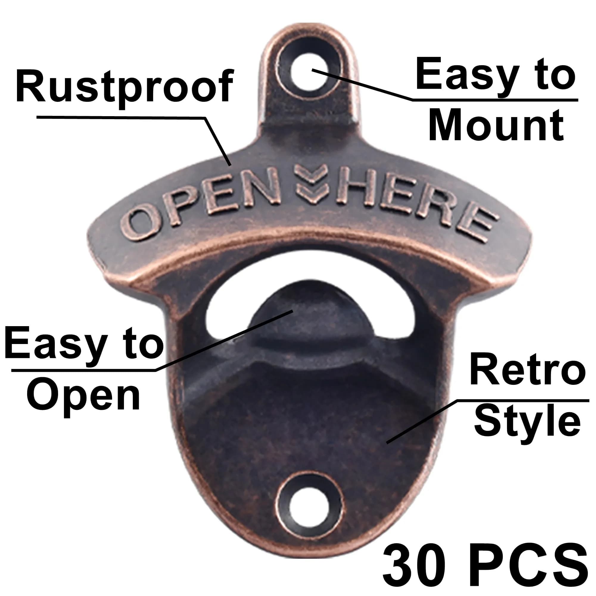 HAIICEN 30 PCS Rustic Beer Bottle Cap Opener Wall Mounted Antique Copper | 8.1 cm (3.15 in) Opener, 30-Pack - view 2