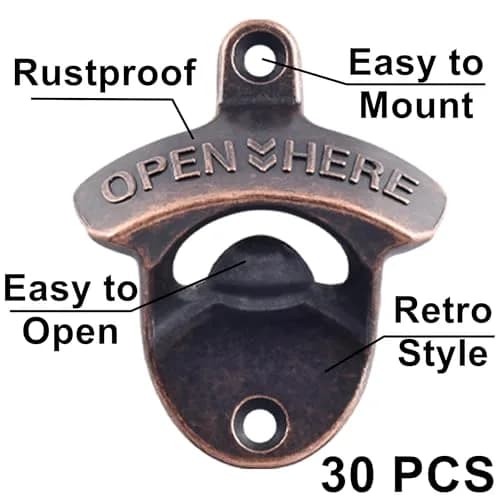 HAIICEN 30 PCS Rustic Beer Bottle Cap Opener Wall Mounted Antique Copper | 8.1 cm (3.15 in) Opener, 30-Pack thumbnail 2