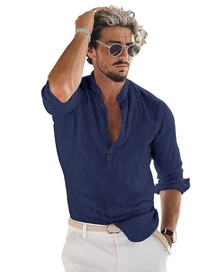 Bellstone Men's Cotton Blend Kurta Shirt 2-Pack (Marino & Maroon) | Regular Fit, Half Button Placket thumbnail 4