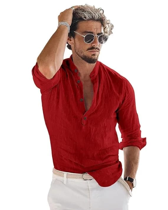 Bellstone Men's Cotton Blend Kurta Shirt 2-Pack (Marino & Maroon) | Regular Fit, Half Button Placket thumbnail 5