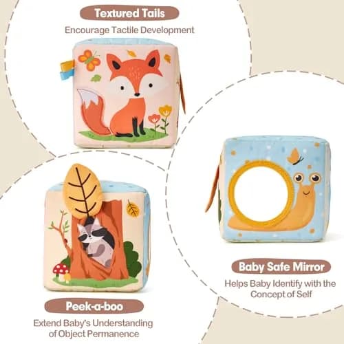 hahaland Montessori Tissue Box Toy | Sensory Pulling Play Scarf Soft Box, Crinkle Paper, Mirror, Tag for Babies Boy Girl Gifts Must Haves 1 Year Old Birthday Gift thumbnail 4