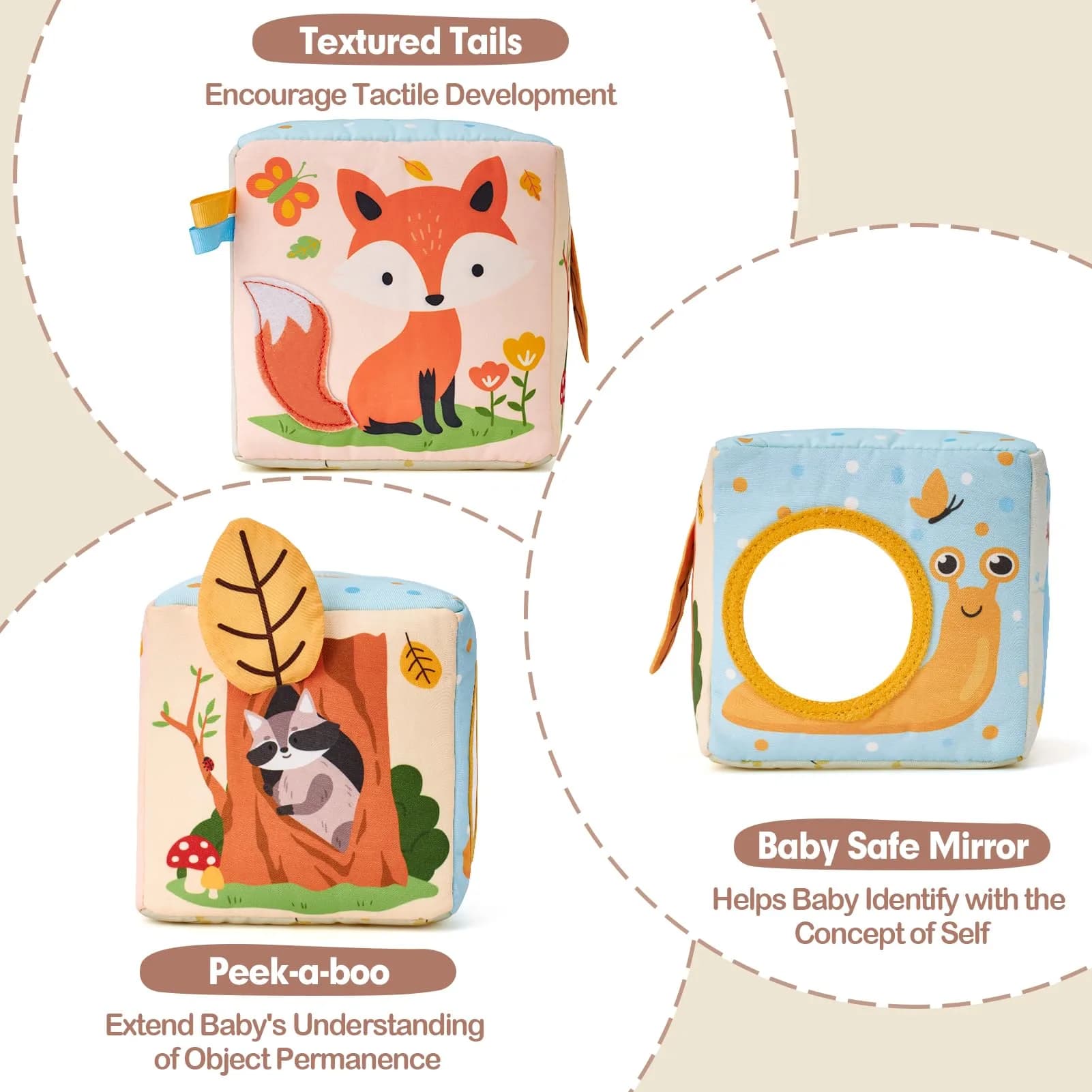 hahaland Montessori Tissue Box Toy | Sensory Pulling Play Scarf Soft Box, Crinkle Paper, Mirror, Tag for Babies Boy Girl Gifts Must Haves 1 Year Old Birthday Gift - view 4
