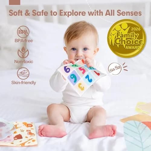 hahaland Montessori Tissue Box Toy | Sensory Pulling Play Scarf Soft Box, Crinkle Paper, Mirror, Tag for Babies Boy Girl Gifts Must Haves 1 Year Old Birthday Gift thumbnail 6