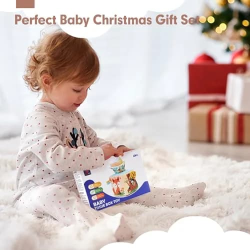 hahaland Montessori Tissue Box Toy | Sensory Pulling Play Scarf Soft Box, Crinkle Paper, Mirror, Tag for Babies Boy Girl Gifts Must Haves 1 Year Old Birthday Gift thumbnail 9