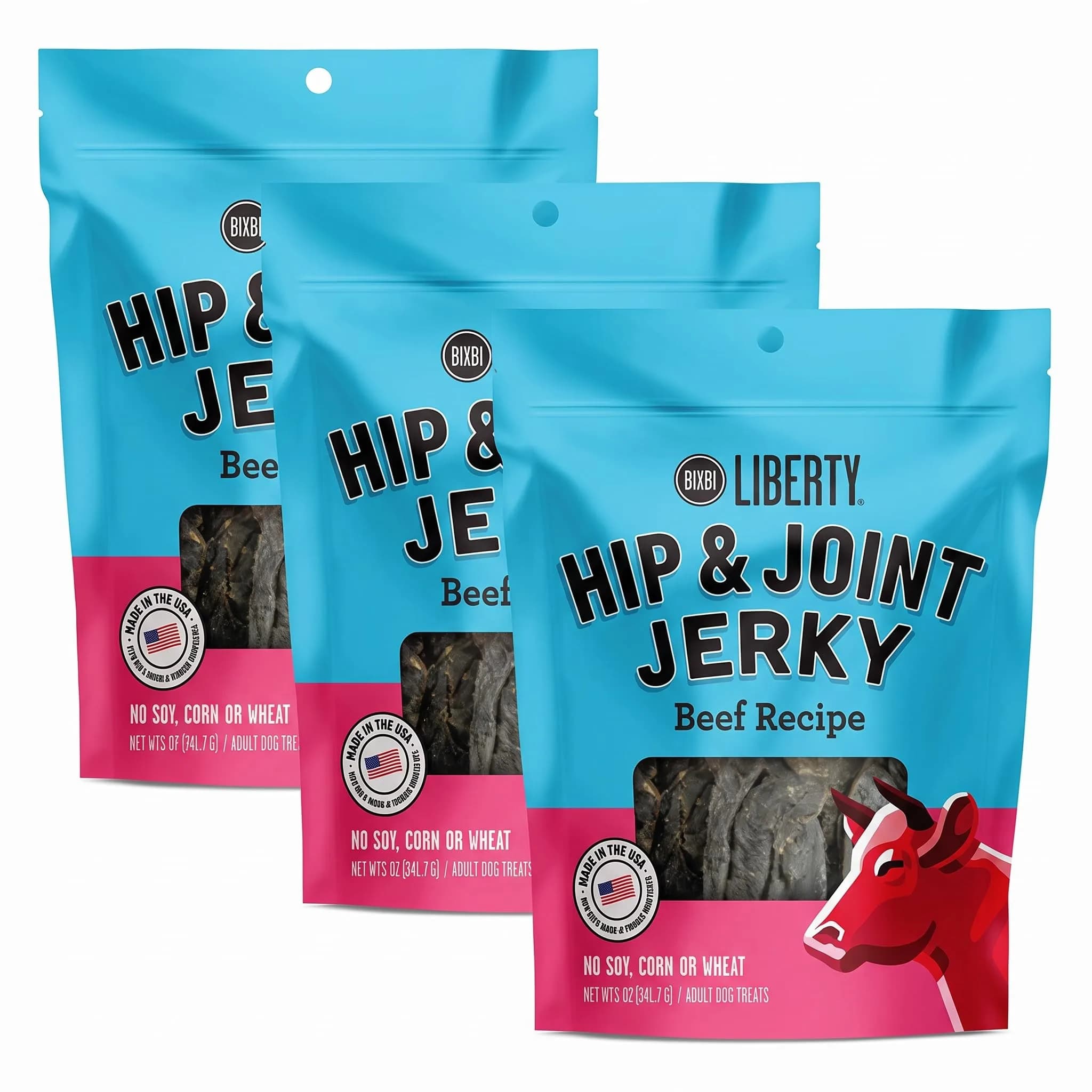 BIXBI Buckley Dog Jerky Treats Beef Recipe 5 oz (Pack of 3) Supports Hip & Joint Health