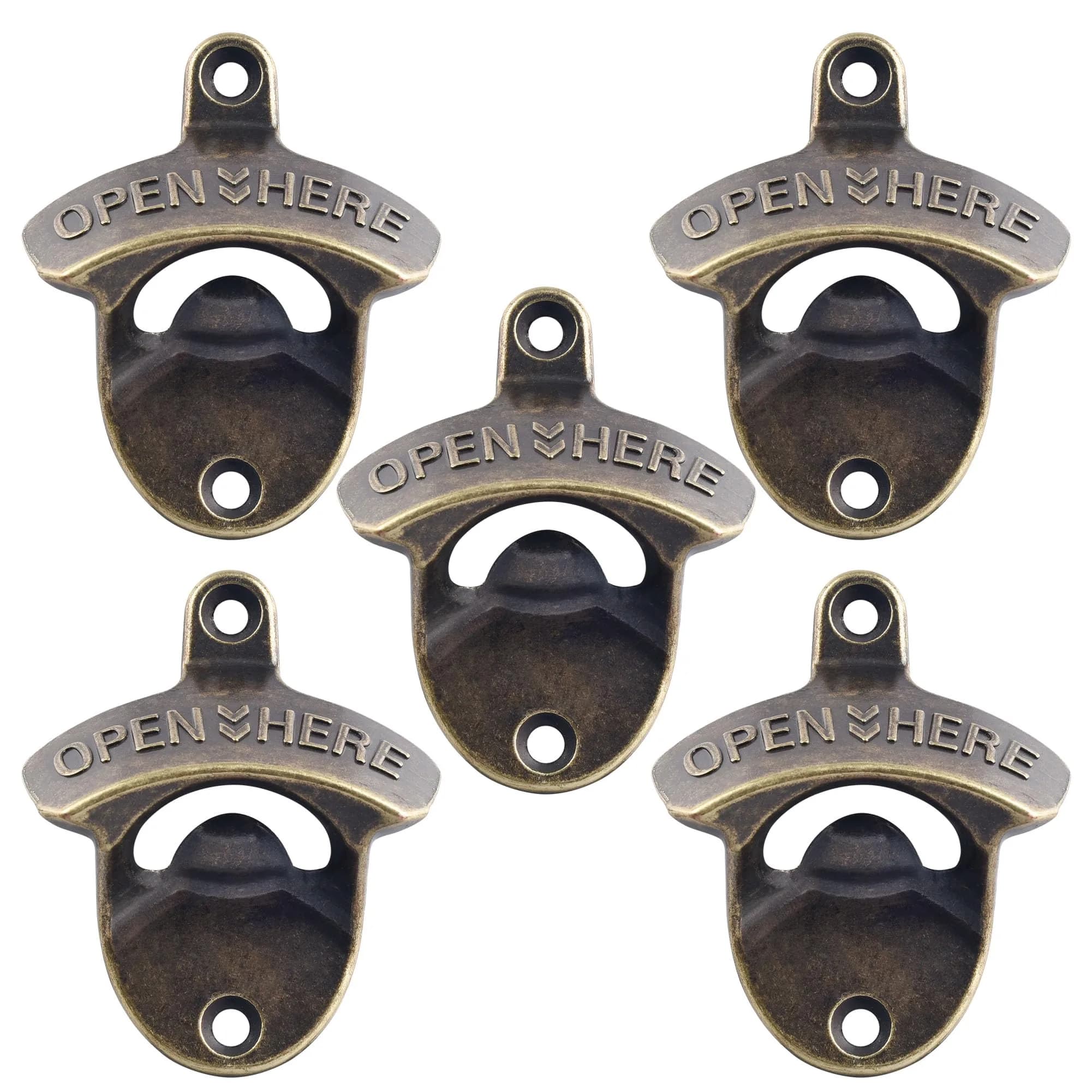HAIICEN Retro Beer Bottle Top Opener Wall Mounted Stainless Bronze 5-Pack | Antique Bronze Finish - main product image