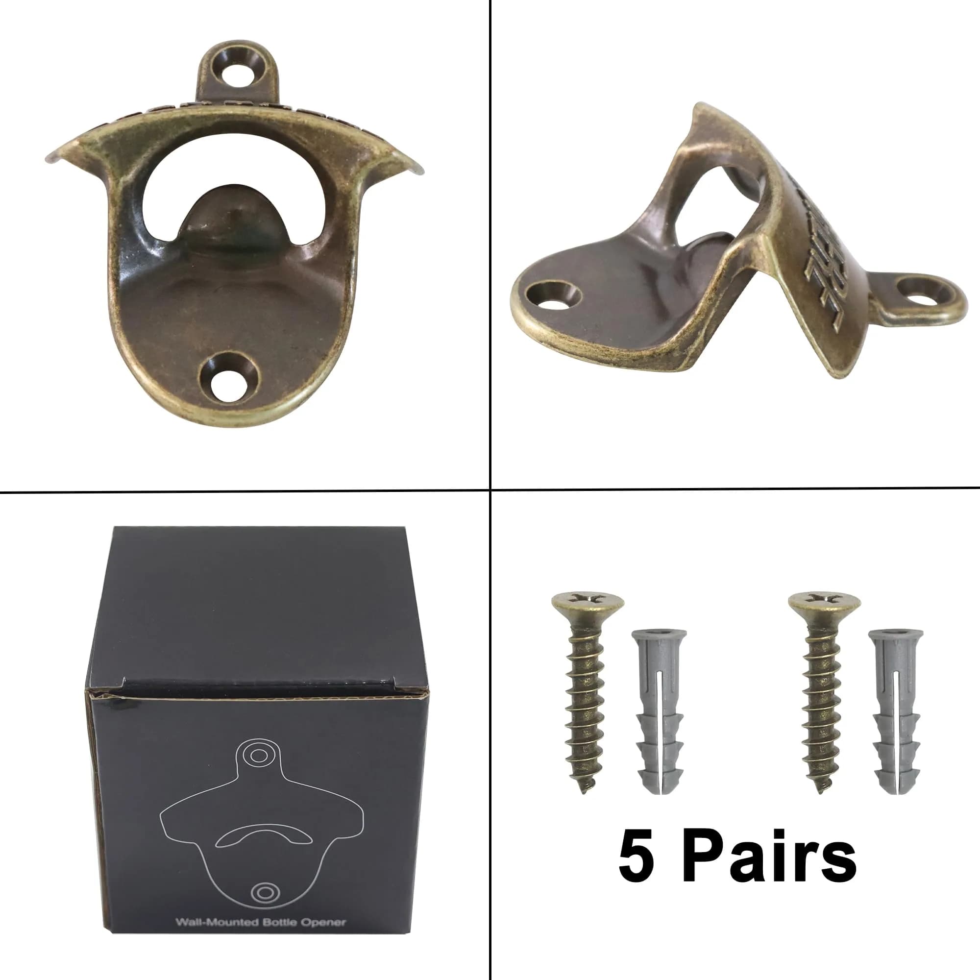 HAIICEN Retro Beer Bottle Top Opener Wall Mounted Stainless Bronze 5-Pack | Antique Bronze Finish - view 5