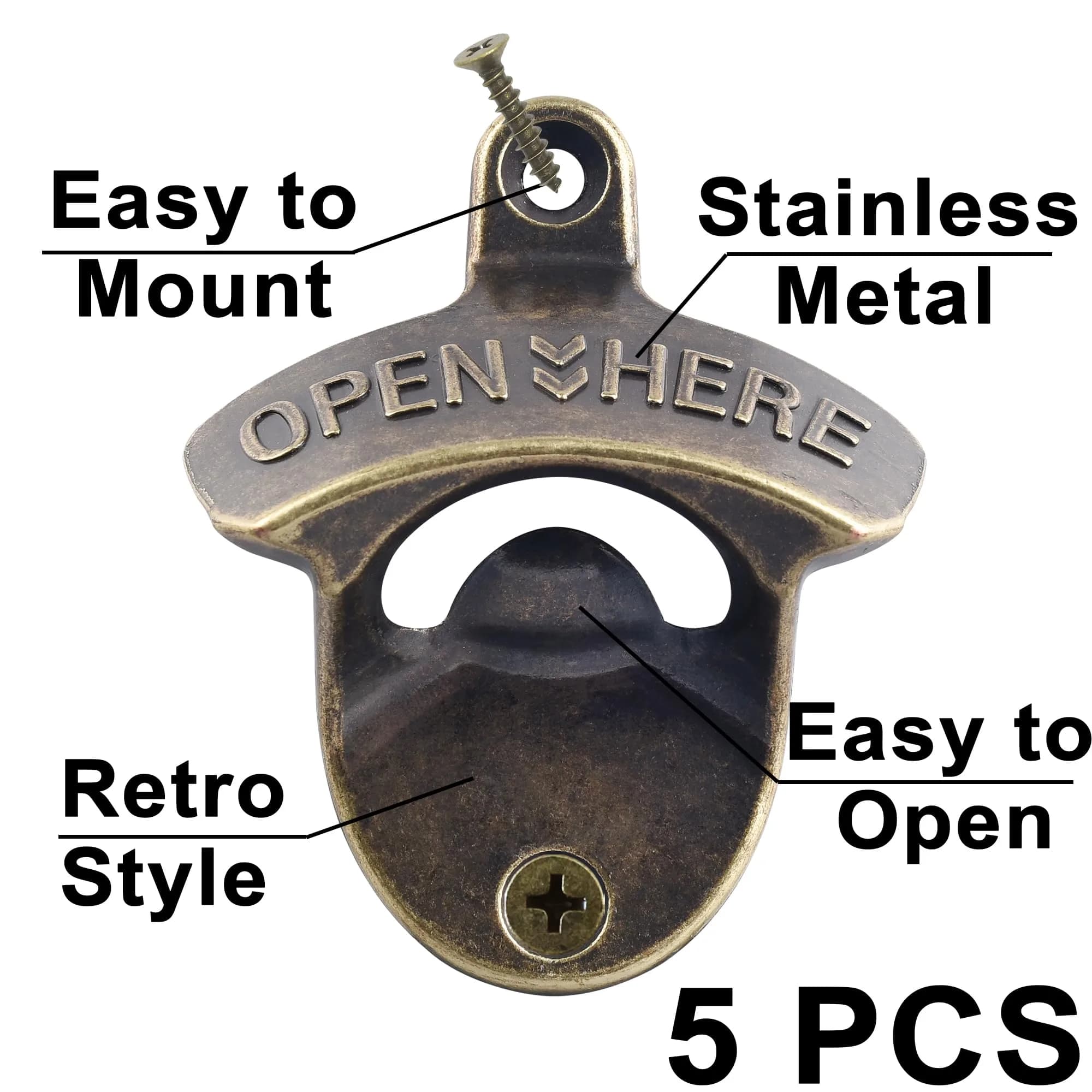 HAIICEN Retro Beer Bottle Top Opener Wall Mounted Stainless Bronze 5-Pack | Antique Bronze Finish - view 2