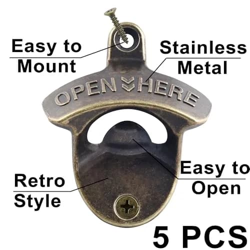 HAIICEN Retro Beer Bottle Top Opener Wall Mounted Stainless Bronze 5-Pack | Antique Bronze Finish thumbnail 2