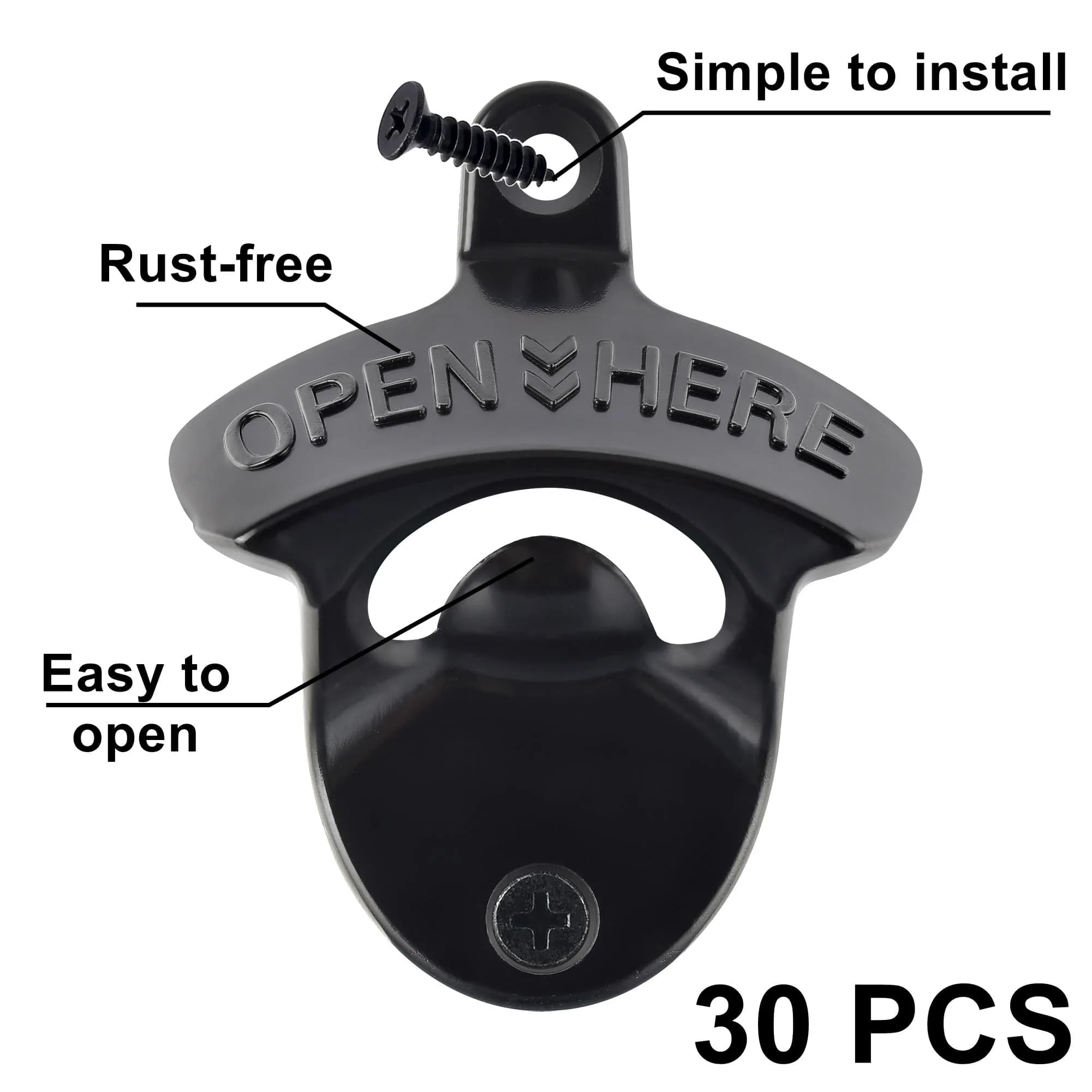 HAIICEN Black Wall Mounted Bottle Opener 30-Pack | Rustproof Zinc Alloy for DIY Crafts - view 2