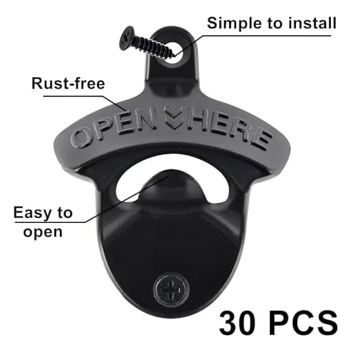 HAIICEN Black Wall Mounted Bottle Opener 30-Pack | Rustproof Zinc Alloy for DIY Crafts thumbnail 2