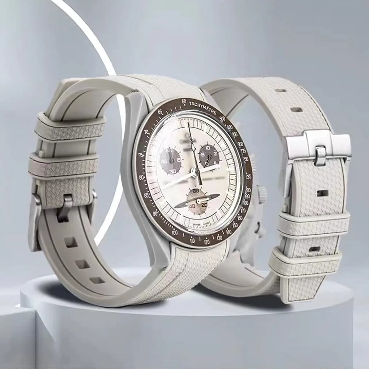 HEYOZURY Beige Silicone Watch Band for Omega x Swatch MoonSwatch 20mm | Classic Style - view 4