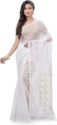 AS Aishwarya Sarees Women's Soft Dhakai Jamdani Saree With Blouse Piece, White, 6.3m (20.7 ft) thumbnail 1