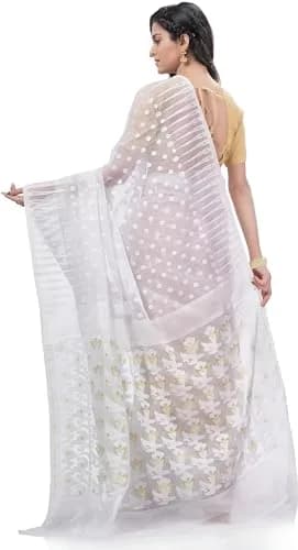 AS Aishwarya Sarees Women's Soft Dhakai Jamdani Saree With Blouse Piece, White, 6.3m (20.7 ft) thumbnail 2