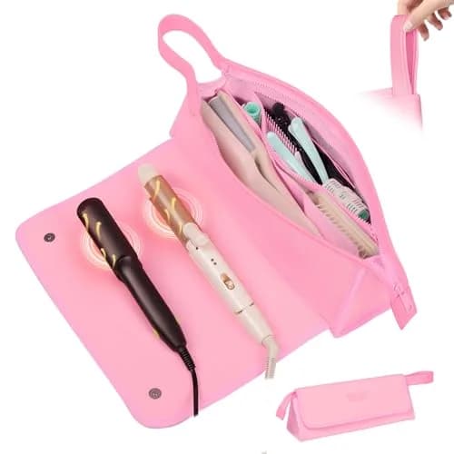 JKAOO Hair Tools Travel Bag and Heat Resistant Mat, Sweet Pink | 14.2L x 3.9W x 5.1H inches | Heat-Resistant & Portable thumbnail 1