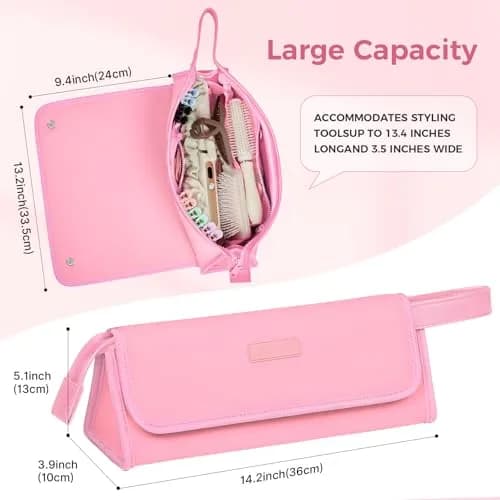JKAOO Hair Tools Travel Bag and Heat Resistant Mat, Sweet Pink | 14.2L x 3.9W x 5.1H inches | Heat-Resistant & Portable thumbnail 2