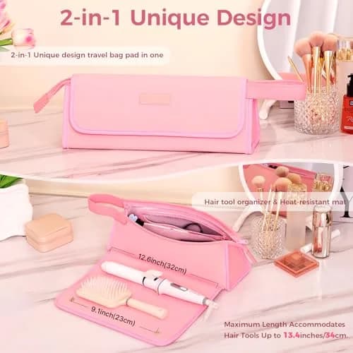JKAOO Hair Tools Travel Bag and Heat Resistant Mat, Sweet Pink | 14.2L x 3.9W x 5.1H inches | Heat-Resistant & Portable thumbnail 4
