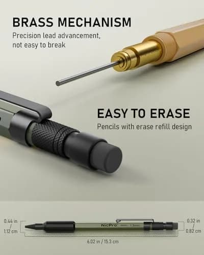 Nicpro 1.3mm Mechanical Pencil Set with 48 Lead Refills & 3 Erasers | Heavy Duty Outdoor Marking & Drafting thumbnail 4
