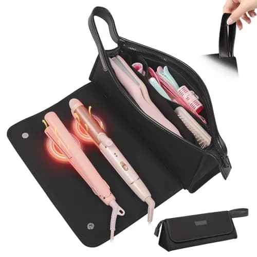 JKAOO Travel Bag & Heat Resistant Mat | 2-in-1 Hair Tool Organizer, Elegant Black, 14.2L x 3.9W x 5.1H inches thumbnail 1
