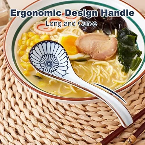 Hoilse Ceramic Asian Soup Spoons Set of 8 - Blue | 16.5cm (6.5in) Easy-Grip Long Handle thumbnail 4