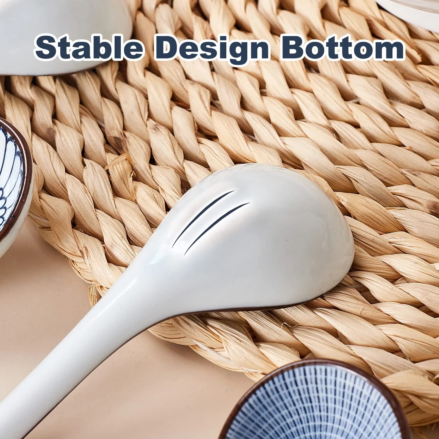 Hoilse Ceramic Asian Soup Spoons Set of 8 - Blue | 16.5cm (6.5in) Easy-Grip Long Handle - view 5