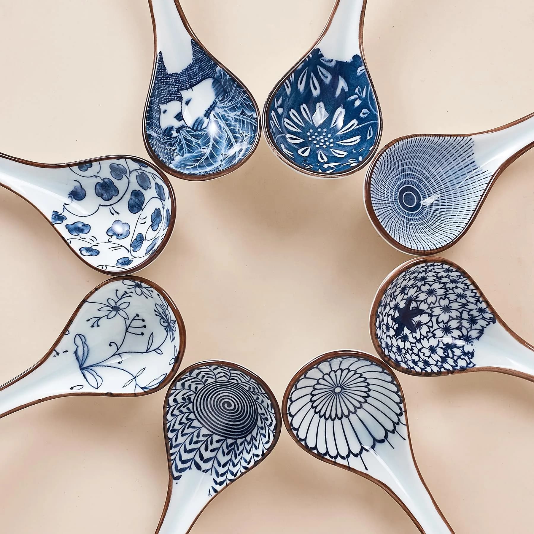 Hoilse Ceramic Asian Soup Spoons Set of 8 - Blue | 16.5cm (6.5in) Easy-Grip Long Handle - view 6
