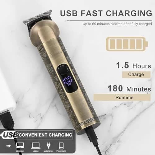 Hatteker Beard Trimmer Kit Professional Hair Clipper Zero Gapped T-Blade 0.3mm | 8-in-1 Cordless Grooming Kit for Men thumbnail 5