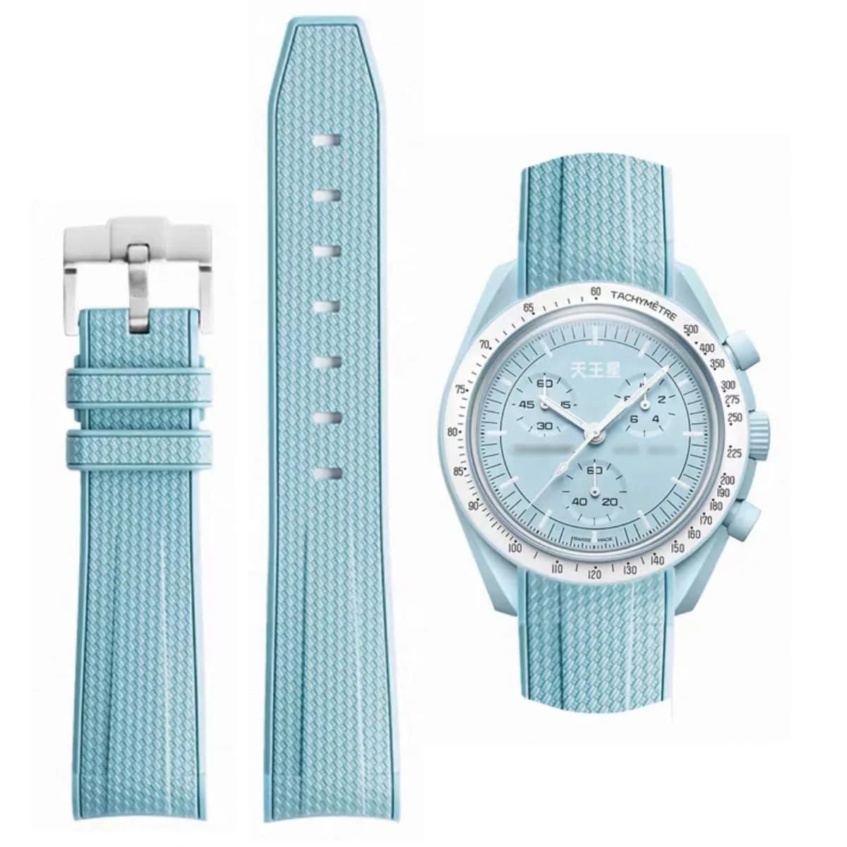 HEYOZURY Black Silicone Watch Band for Omega x Swatch MoonSwatch 20mm | Classic Style — Light blue / 20mm
