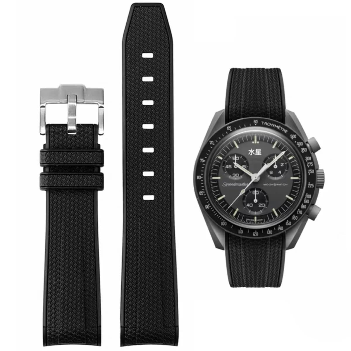 HEYOZURY Black Silicone Watch Band for Omega x Swatch MoonSwatch 20mm | Classic Style - main product image