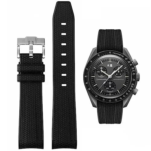 HEYOZURY Black Silicone Watch Band for Omega x Swatch MoonSwatch 20mm | Classic Style thumbnail 1