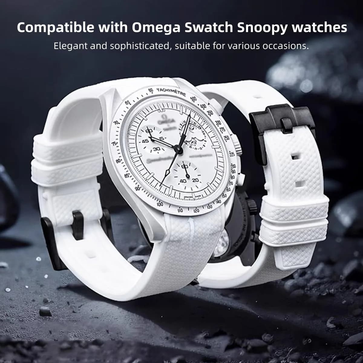 HEYOZURY White Silicone Watch Band for Omega x Swatch MoonSwatch 20mm | Classic Style - view 4