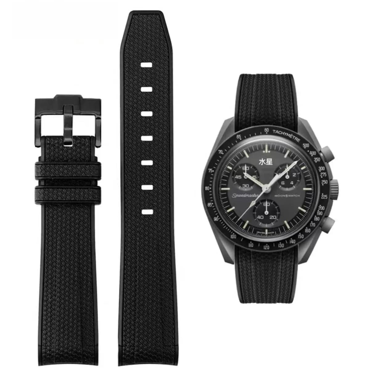 HEYOZURY Black Silicone Watch Band for Omega x Swatch MoonSwatch 20mm | Classic Style