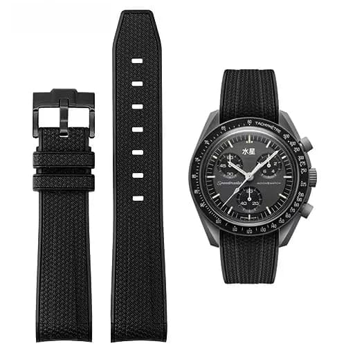 HEYOZURY Black Silicone Watch Band with Black Buckle for Omega x Swatch MoonSwatch 20mm thumbnail 1