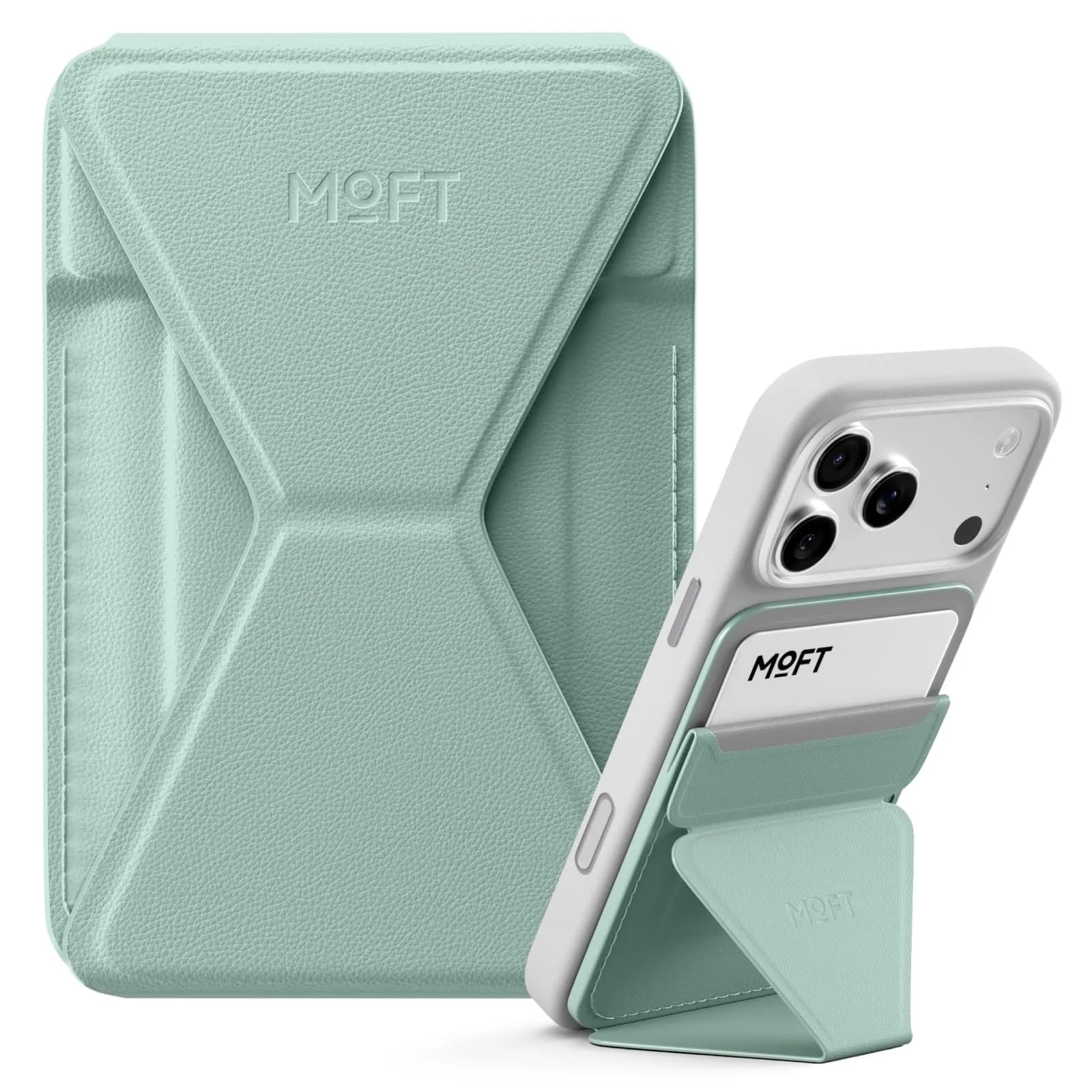 MOFT Magnetic Wallet Stand for iPhone 12-17 Series | Seafoam, 6.6cm x 9.7cm x 0.55cm | MagSafe Compatible, 3-Angle Stand