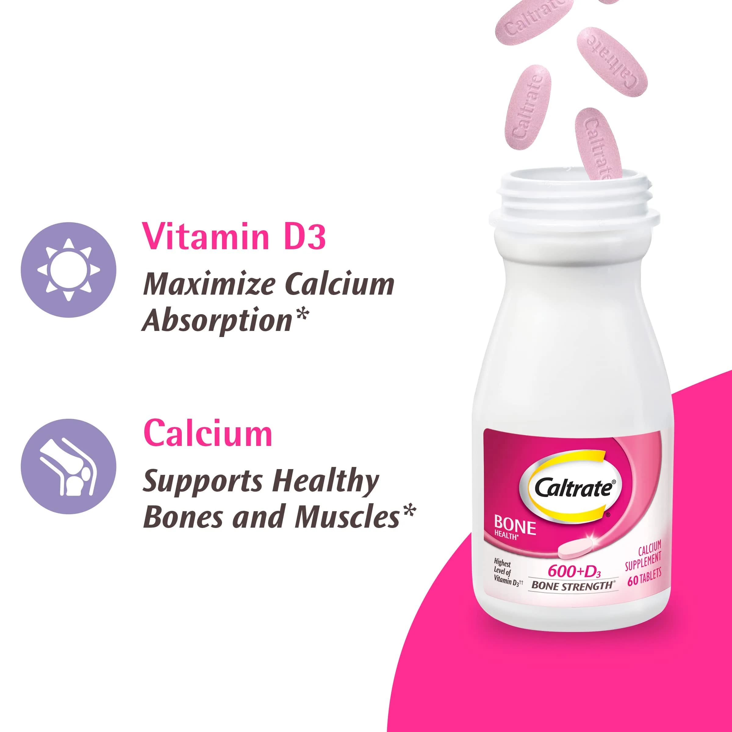 Caltrate 600 Plus D3 New Style Calcium & Vitamin D Supplement Tablets, 120 Count (Pack of 2) - view 4