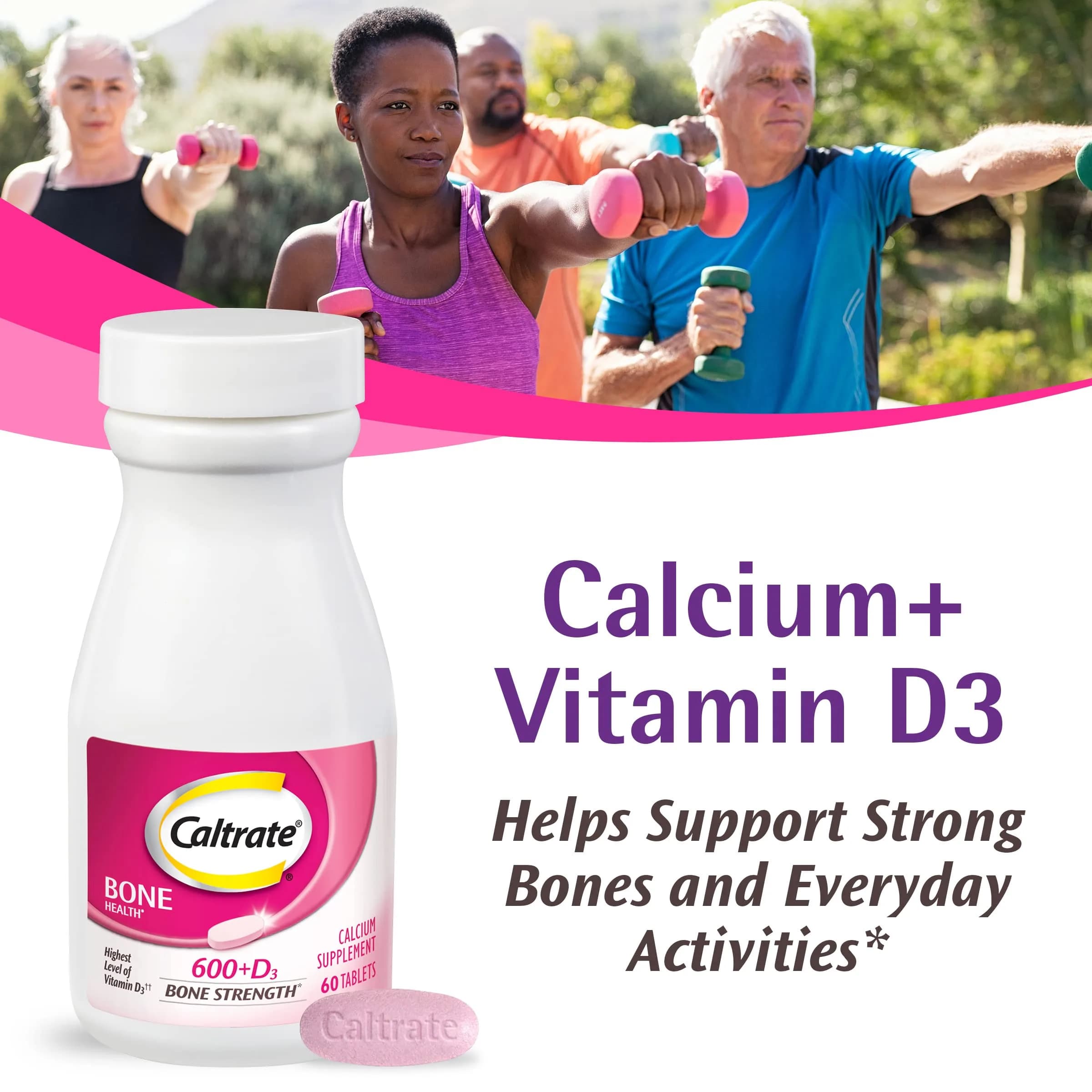 Caltrate 600 Plus D3 New Style Calcium & Vitamin D Supplement Tablets, 120 Count (Pack of 2) - view 2