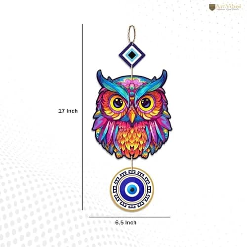 Artvibes Designer Wooden Wall Hanging 43cm (17") | Peace Charm Wall Accents for Living Room thumbnail 4
