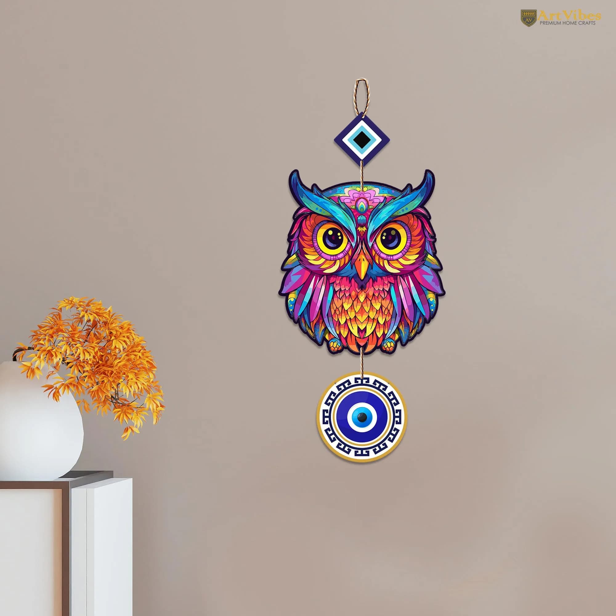 Artvibes Designer Wooden Wall Hanging 43cm (17") | Peace Charm Wall Accents for Living Room - view 2