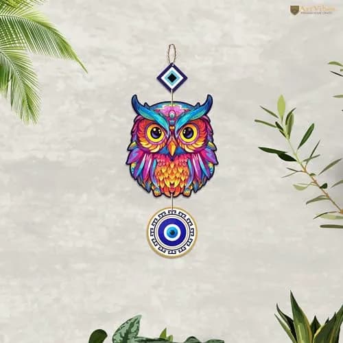 Artvibes Designer Wooden Wall Hanging 43cm (17") | Peace Charm Wall Accents for Living Room thumbnail 3