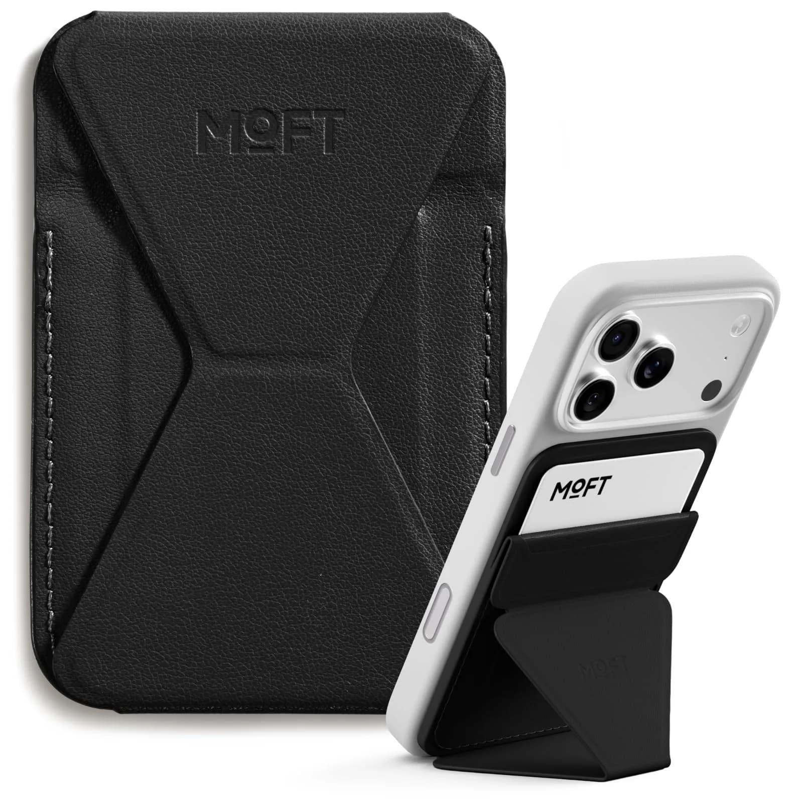 MOFT Magnetic Wallet Stand for iPhone 17/16/15/14/13/12 Series, Jet Black | MOVAS Vegan Leather, 3-Angle Stand, MagSafe Compatible - main product image