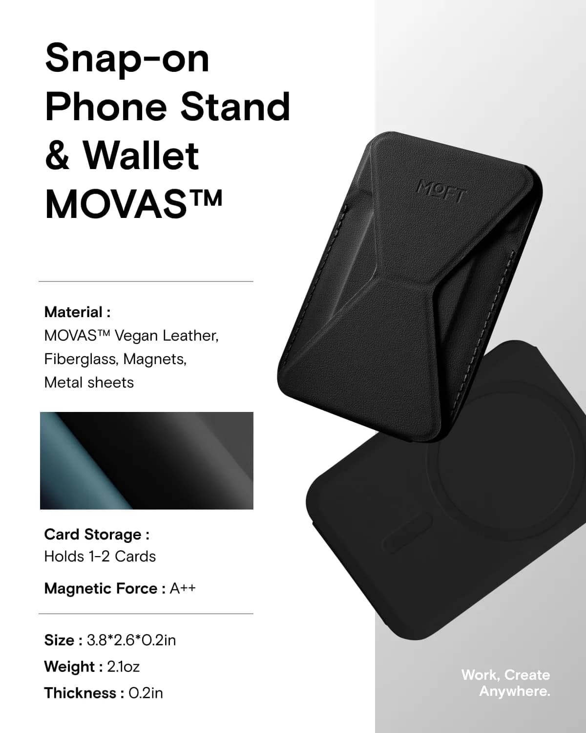 MOFT Magnetic Wallet Stand for iPhone 17/16/15/14/13/12 Series, Jet Black | MOVAS Vegan Leather, 3-Angle Stand, MagSafe Compatible - view 6