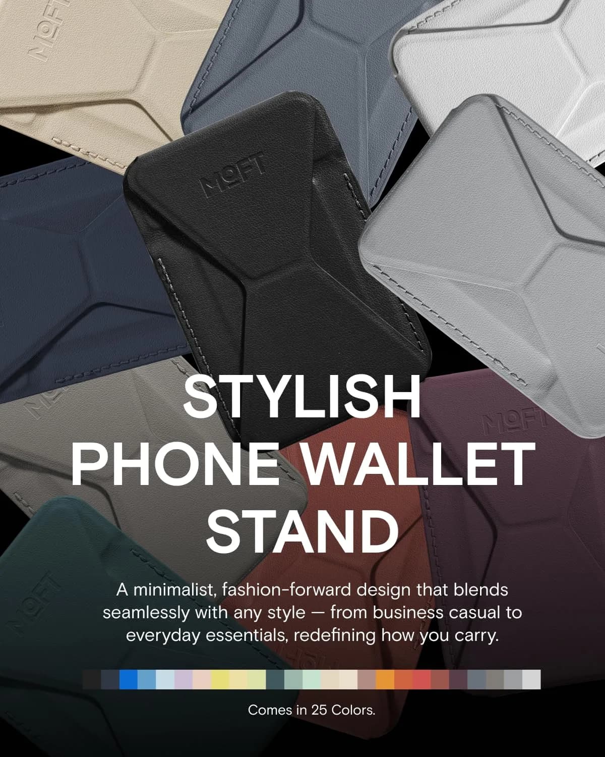 MOFT Magnetic Wallet Stand for iPhone 17/16/15/14/13/12 Series, Jet Black | MOVAS Vegan Leather, 3-Angle Stand, MagSafe Compatible - view 7